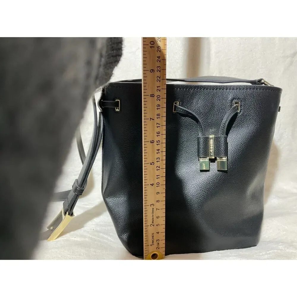 Calvin Klein Drawstring Bucket Bag Purse in Black Adjustable Gold Accents